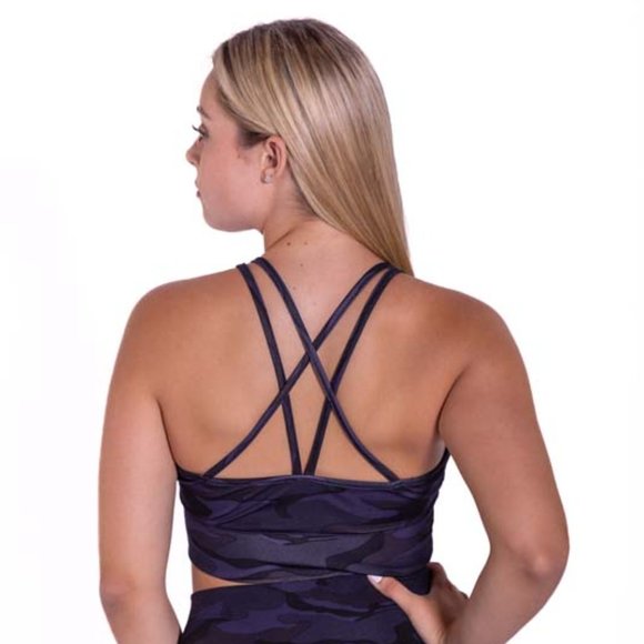 Criss Cross Back Navy Camo Cropped Tank Top - Picture 5 of 6